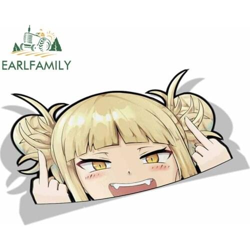 EARLFAMILY Cartoon Car Sticker for Himiko Toga My Hero Academia Peeker Peek Anime Vinyl Stickers JDM Window Trunk Bumper Decal