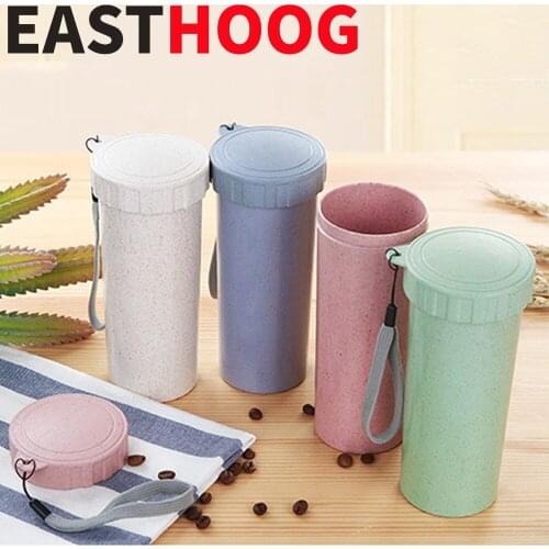 HOT Outdoor Travel Portable Wheat Straw Cup with Lid Student Portable Tote Travel Cup Plastic Drinking Water Cup Coffee Bottle
