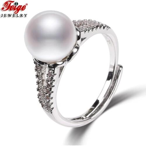 Classic Design 2 Colors Natural Freshwater Cultured Pearl Rings for Women Anniversary Gifts Gemstone Ring Fine Jewelry FEIGE