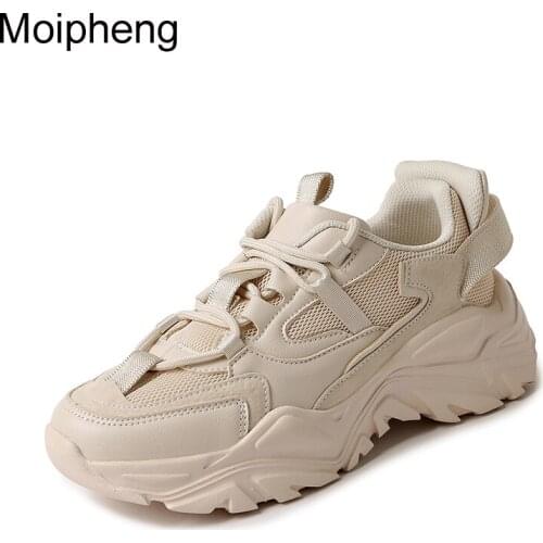 Moipheng Pink Women Shoes New Chunky Sneakers for Female Lace-Up Vulcanize Shoes Casual Dad Shoes Platform Sneakers Basket Girl