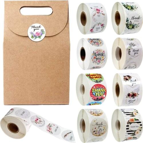 500pcs/roll Thank You Stickers Round Floral Sticker Stationery Package Seal Labels Sticker Wedding Invitation Card Sticker