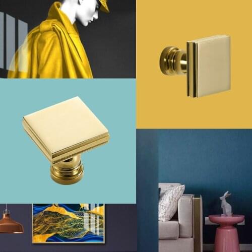Pvd Gold Square Knob Brass Dresser Handle Drawer Pulls Cabinet Door Knob Handle For Chest Sideboard Shiny Gold