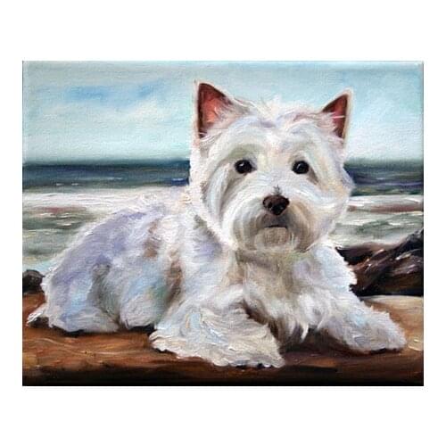 TOP dog art painting--West Highland White Terrier dog OIL painting---100% handpainted art -- accept custom dog painting
