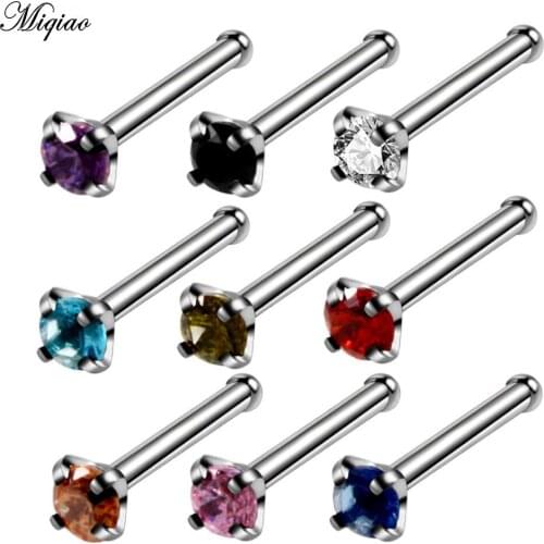 Miqiao 1 Pcs Hot Sale Body Piercing Jewelry Stainless Steel Straight Rod Nose Stud Earrings Round