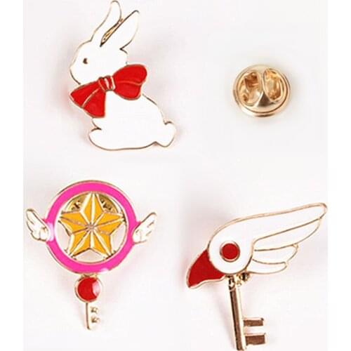 Fashion Japan Anime Jewelry Cute Star Sticks Birds Head Key Drops Rabbit Brooch For Girls Tops Uniform Badges Pin Wholesale