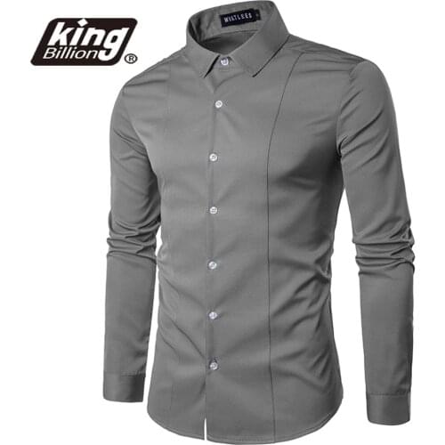 EU Size 2021 New Casual Mens Fashion Henry collar Solid high grade Henry collar Long Sleeve Shirt Slim Fit Social Dress
