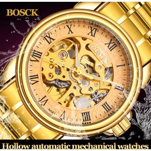 2021 Rome Hollow Engraving Skeleton Casual Design Golden Case Watches Men Luxury Brand Automatic Mechanical Tourbillon Watches