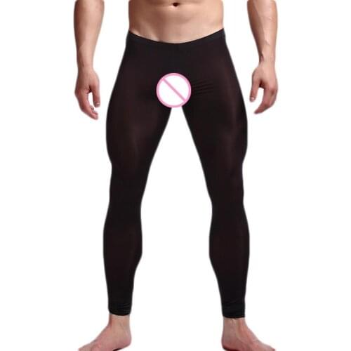 Men Thin Solid Color Elastic Slim Fit Fitness Leggings Cropped Pants Trousers