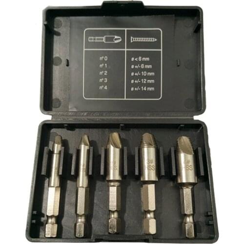 5pcs/set Screw Extractor 1/4" Hexagonal Handle High Speed Steel Tools Kit Take out Broken Screws/Valve/Water Pipe/Faucet