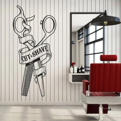 Cut Shave Wall Decals Decor Barber Shop Vinyl Wall Stickers For Salon Decoration Art Wall Murals For Window Self-adhesive Y130