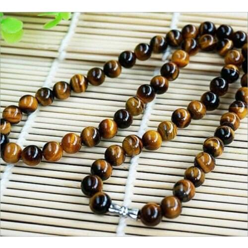 Natural 8mm Yellow Tigers Eye Gemstone Bead Round Necklace 18