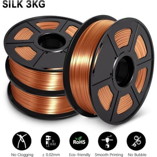 GOHIGH 3 Rolls SILK PLA 3D Printer Filament 1.75mm Shine Colorful Low Shrinkage Printing Smooth For All Printer Refills Material