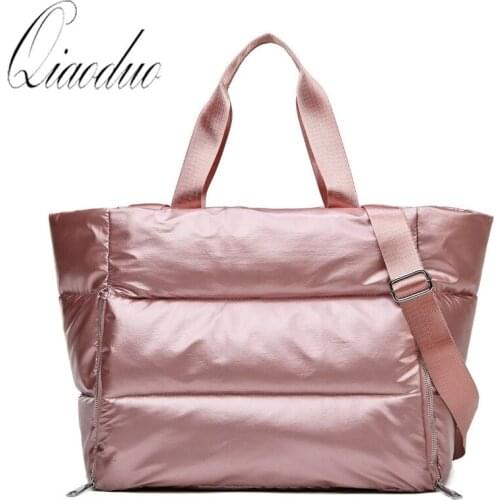 Qiaoduo Winter new Large Capacity Shoulder Bag for Women Waterproof Nylon Bags Space Pad Cotton Feather Down Bag Sports Gym Bag