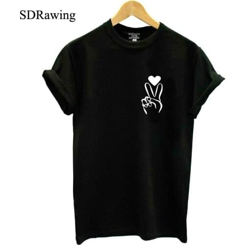 New 2020 Peace Sign Pocket Shirt Gardening cotton t shirt Hippie Tee Love Peace Freedom Heart Nail Fingers Cute Graphic Tee tops