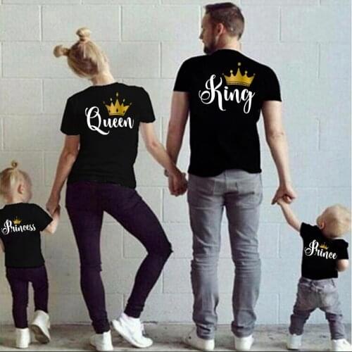 Family matching clothes T shirt KING QUEEN PRINCESS PRINCE Letter Mother Father Daughter Son Kid Family look Mommy and Me Tshirt