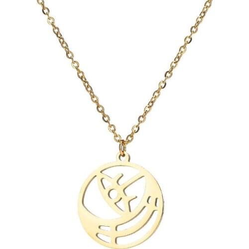 AsJerlya Stainless Steel Necklace Fashion Geometry Hollow Eyes Collar Round Pendant Necklace Gold Color Chain Female Jewelry