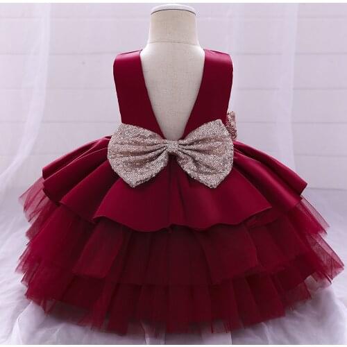 Girls Baby Dress Baby 1 Year Baptism Dress Children Puffy Cake Tutu Dress Back Hollow Princess Dress KF1043