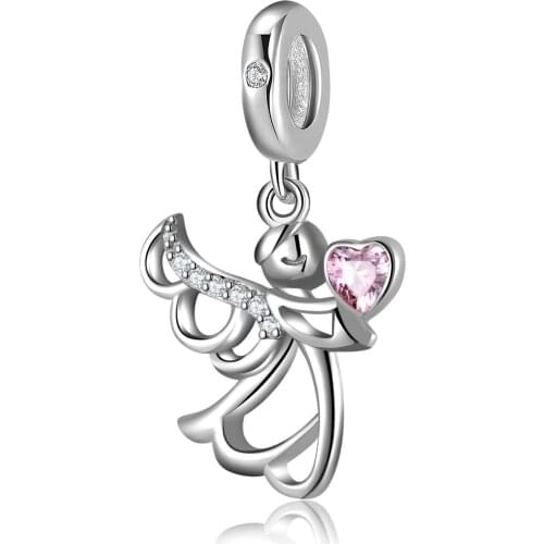 Angels Blessing Heart Angel Shape Charms for Bracelets Pendant Fits Original Europen Bracelet Necklace Silver DIY Jewelry Gift