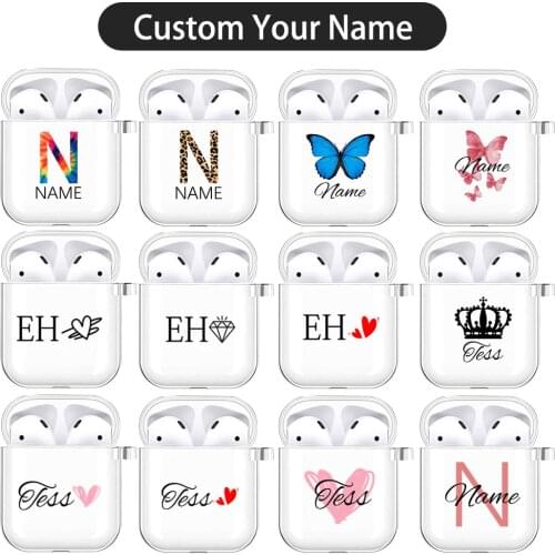 Custom Name Initials Monogram Love DIY Soft TPU Case For Apple AirPods 2 Transparent Earphone Case For Airpods 1 Funda Capa