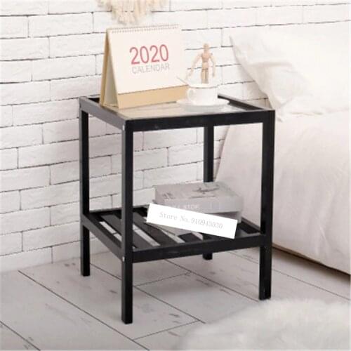 Simple Bedside Table Small Partment Solid Wood Bedside Frame Bedroom Transformation Tempered Glass Rack Bedside Practical Table