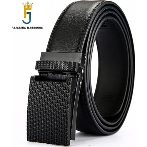 FAJARINA Unique Black Automatic Buckle Genuine Belts for Men Casual Styles Quality Cowhide Leather Belts 3.5cm Width N17FJ587