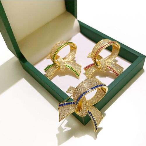 Luxury Cubic Zirconia Rhinestone Bowknot Women Brooches Pins Dress Sash Pin Bridal Wedding Bouquet Brooch Jewelry Broches Mujer