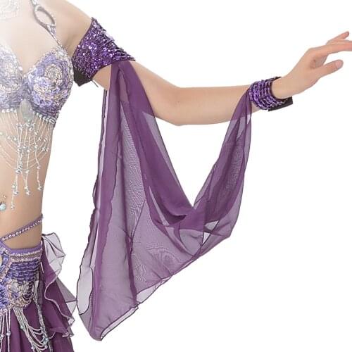 11 Colors Belly Dance Costume Accessories 1 Piece Arm Sleeves Wrist Adjustable Chiffon Sleeve Sequins Armbands