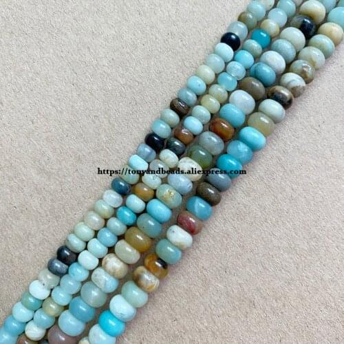 2lots more 10% off ! Natural Stone Smooth Rondelle Mixed Amazonite 7" Loose Beads 4X6 5X8mm Pick Size For Jewelry Making DIY