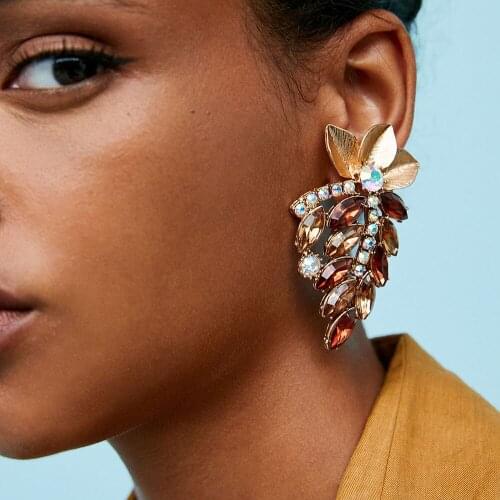 Fooderwerk Jewelry Fashion Bohemian Exaggerated Leaves With Crystal Multi-Layer Earrings Modern Sexy Female Earrings