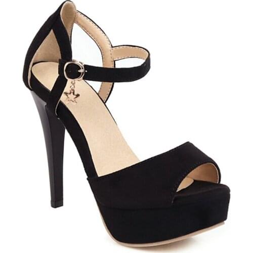 2020 New Version Thin Heel Fluffy Sandals One Word Buckle Fish Mouth High Heels Womens Summer Waterproof Platform Womens Shoes