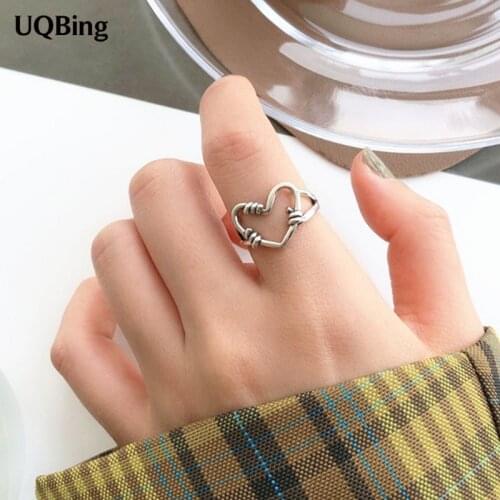 Vintage Hollow Heart Shape Twist Women Finger Rings for 925 Sterling Silver Jewelry Gifts