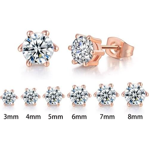 New 2021 Earrings For Women 6 Claws Clear Zircon Stud Earring for Men Various Size Crystals Ear Accessories Earing Jewellry E035