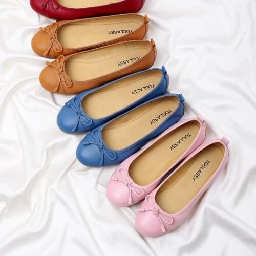 Chuezy Womens Shoes Round Toe Shoes Soft Genuine Leather Ballet Flats Butterfly-knot Bowtie For Spring Autumn New Fashion Shoes