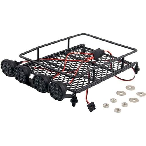 1/10 RC Car Rock Crawler Metal Roof Rack Luggage Carrier with LED Lights for TAMIYA D90 CC01 AXIAL SCX10 Luggage Rack