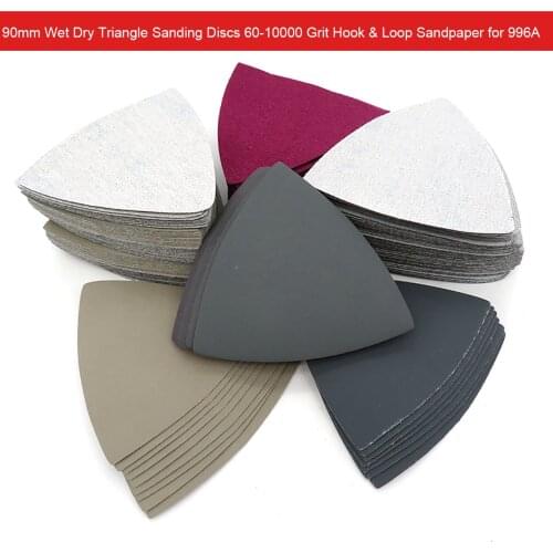 10pcs 90×90×90mm Triangle Wet Dry Sanding Discs Hook Loop Sandpaper Sheets Silicon Carbide Abrasive 60 - 10000 Grit