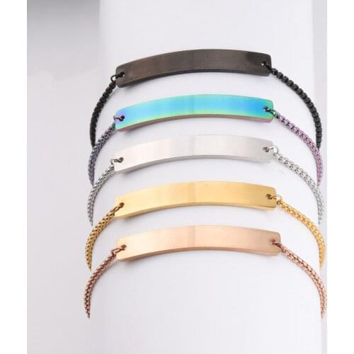 100% Stainless Steel Blank Bar Bracelet For Engrave Metal Plate Adjustable Chain Mirror Polished 10pcs