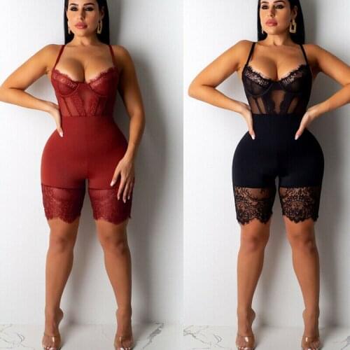 2020 Sexy Lace Bodysuit Women Backless Romper Skinny Bodycon Jumpsuit Overalls Elegant Skinny Party Club Bodysuit Short Playsuit