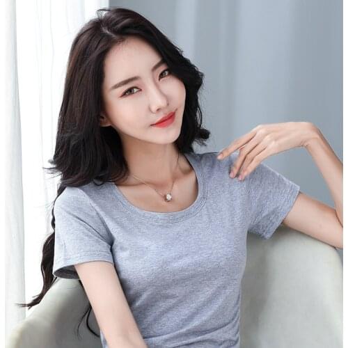 2021 New Summer Women Tshirt Cotton Solid White O-neck Basic Short Sleeve Casual Tops Female Slim Tee Shirt Femme plus size