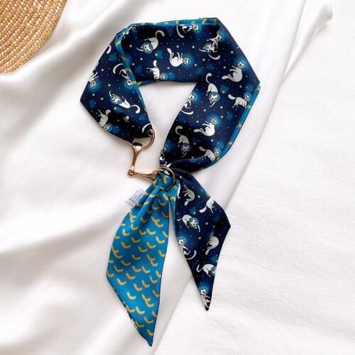 2021 Small cat Silk Scarf Women Shawls Wraps Luxury Brand Office Hair Neck Hijabs Foulard Hijab Striped Print Scarves Ladies