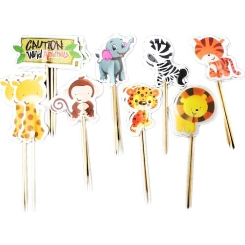 24pcs/lot Baby Shower Happy Birthday Party Boys Kids Favors Forest Animals Theme Cake Picks Decoration Cupcake Toppers Supplies