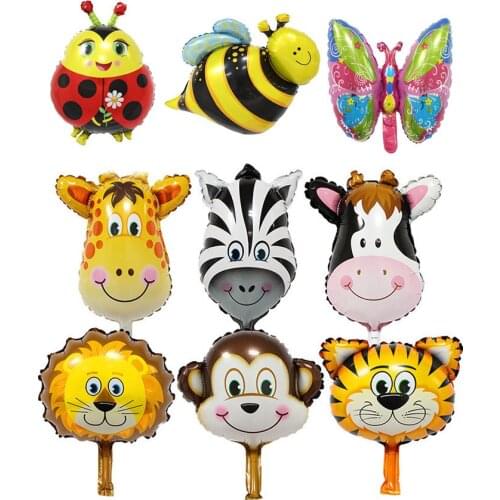 50pcs Animal Foil Balloons Tiger Lion Monkey Zebra Deer Cow Helium Ballons Birthday Party Decor Safari Zoo Ballons Toy