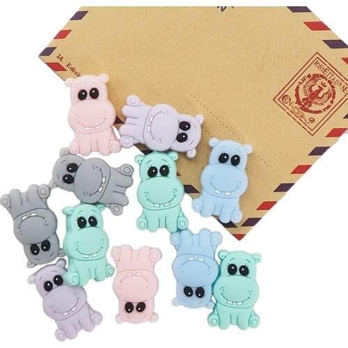 Chenkai 50PCS BPA Free Hippo Baby Teething Beads Cute Silicone Beads For Food Grade Infant Nursing Teether Toy Accessories