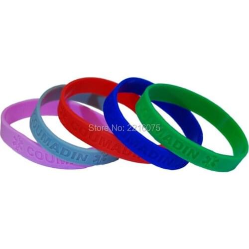 500pcs Debossed Coumadin Medical Alert wristband silicone bracelets free shipping by DHL express