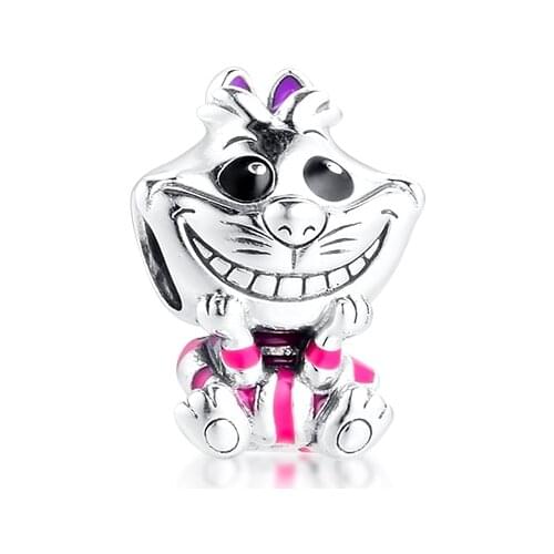 Acsesoris for women Alice in Wonderland Cheshire Cat Charm Sterling Silver Jewelry Fits silver 925 bracelets For Woman DIY Beads
