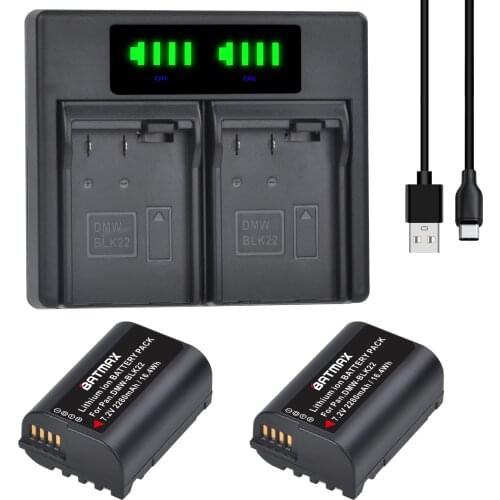 2280mAh DMW-BLK22 DMWBLK22 BLK22 Battery + LED Dual USB Charger for Panasonic LUMIX DC-S5 DC-S5K