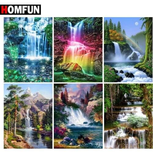 HOMFUN 5d Diamond Painting Full Square/Round "Waterfall scenery" Picture Of Rhinestone DIY Diamond Embroidery Home Decor