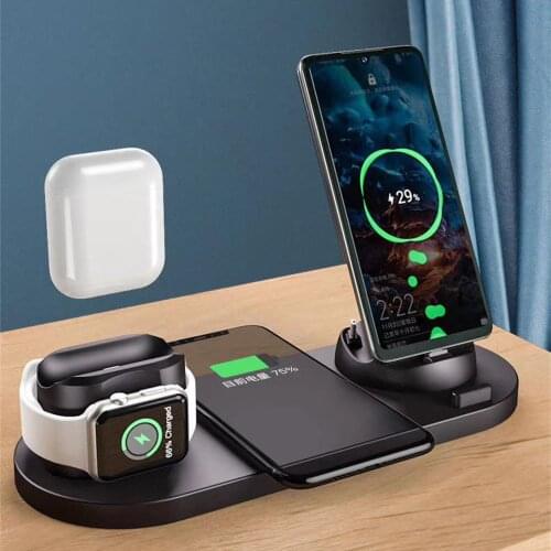10W Qi wireless charger base 6 in 1 for iPhone Airpods Micro USB Type C fast charging 3.0 for Apple Watch Charger stand