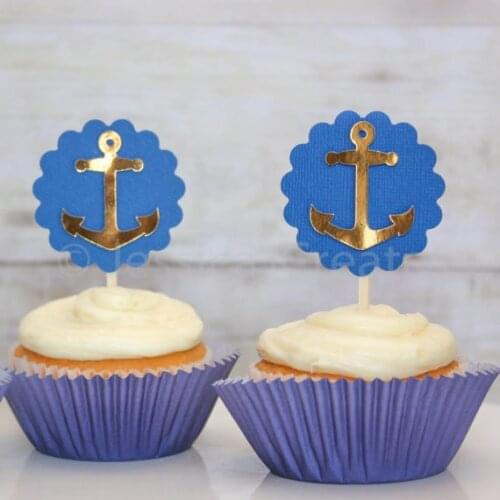 Glitter Anchor Foiled Nautical Cupcake Toppers Under the Sea wedding party/Bridal shower/Baby Shower/Birthday food picks