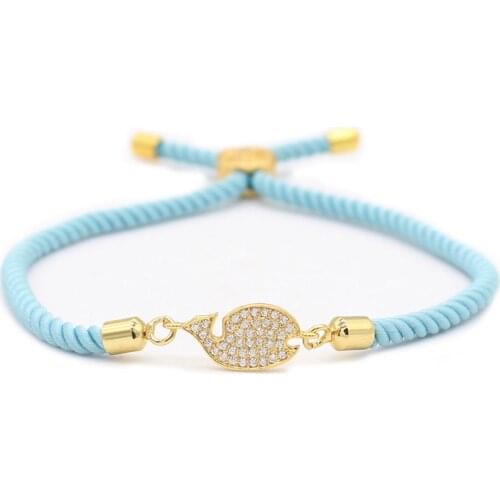 Ocean Style Zinc Alloy Gold Crystal Shark Pendant Bracelets Blue Rope Handmade Bracelet for Couple Charm Jewelry MBR180276