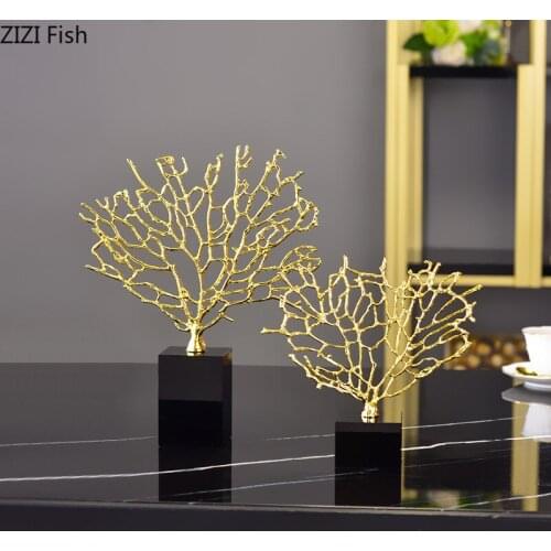 Coral Decorative Ornaments Desktop Decor Artwork Black Crystal Base Coral Sculpture Crafts Living Room Decoration Furnishings